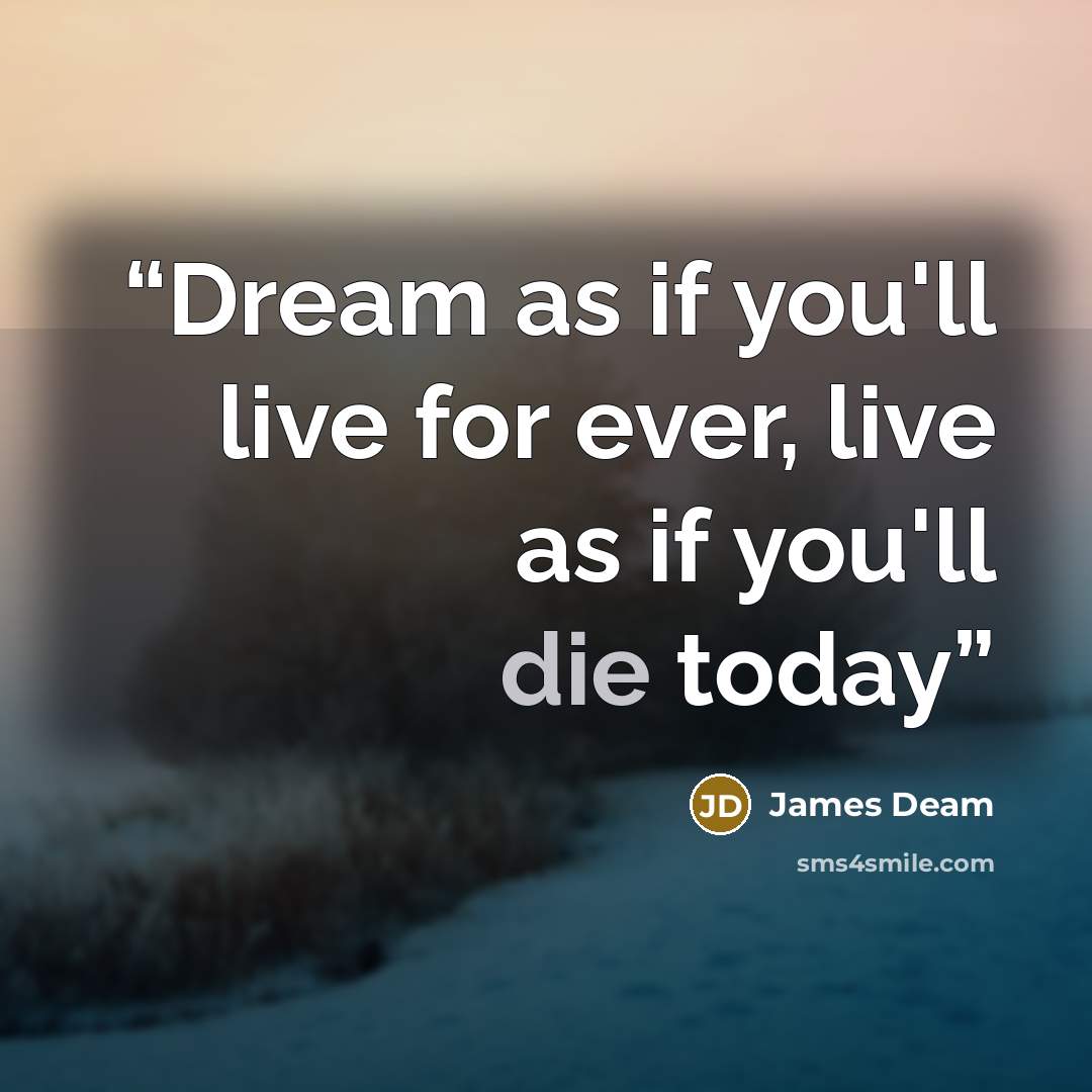 “Dream as if you'll live for ever, live as if you'll die today” quote by James Deam