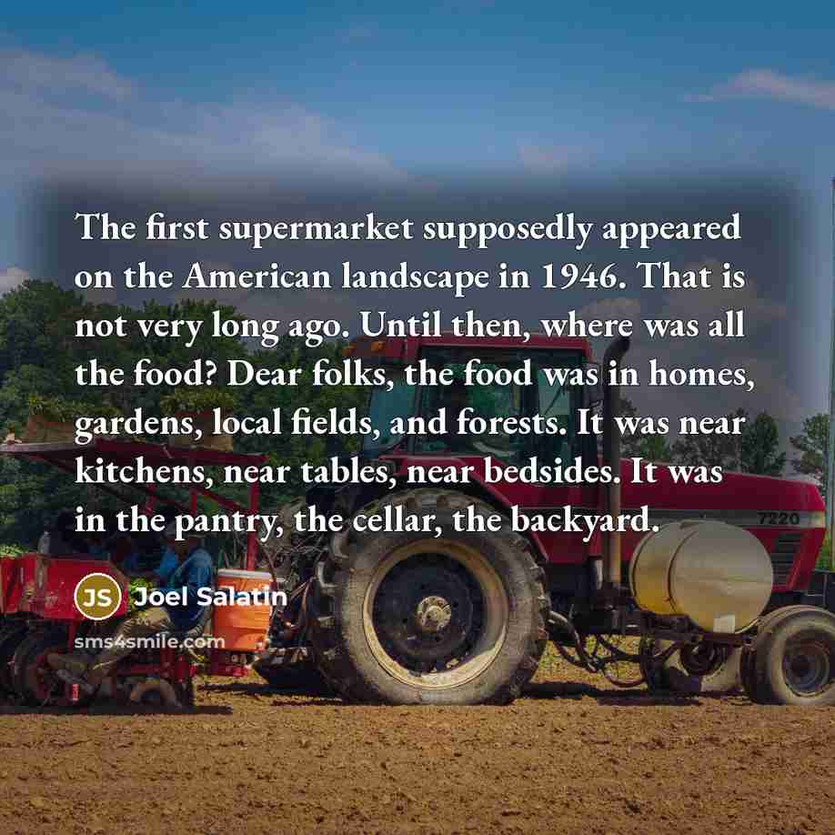 “The first supermarket supposedly appeared on the American landscape in…” quote by Joel Salatin