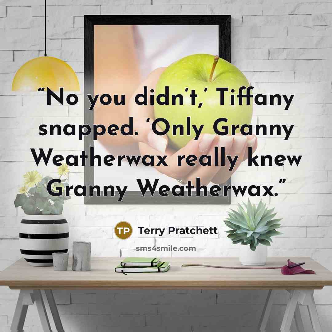 “No you didn’t,’ Tiffany snapped. ‘Only Granny Weatherwax really knew Granny Weatherwax.” quote by Terry Pratchett