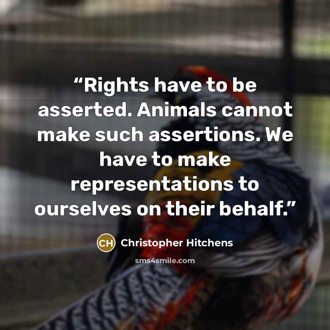 “Rights have to be asserted. Animals cannot make such assertions. We have to make representations to ourselves on their behalf.” quote by Christopher Hitchens
