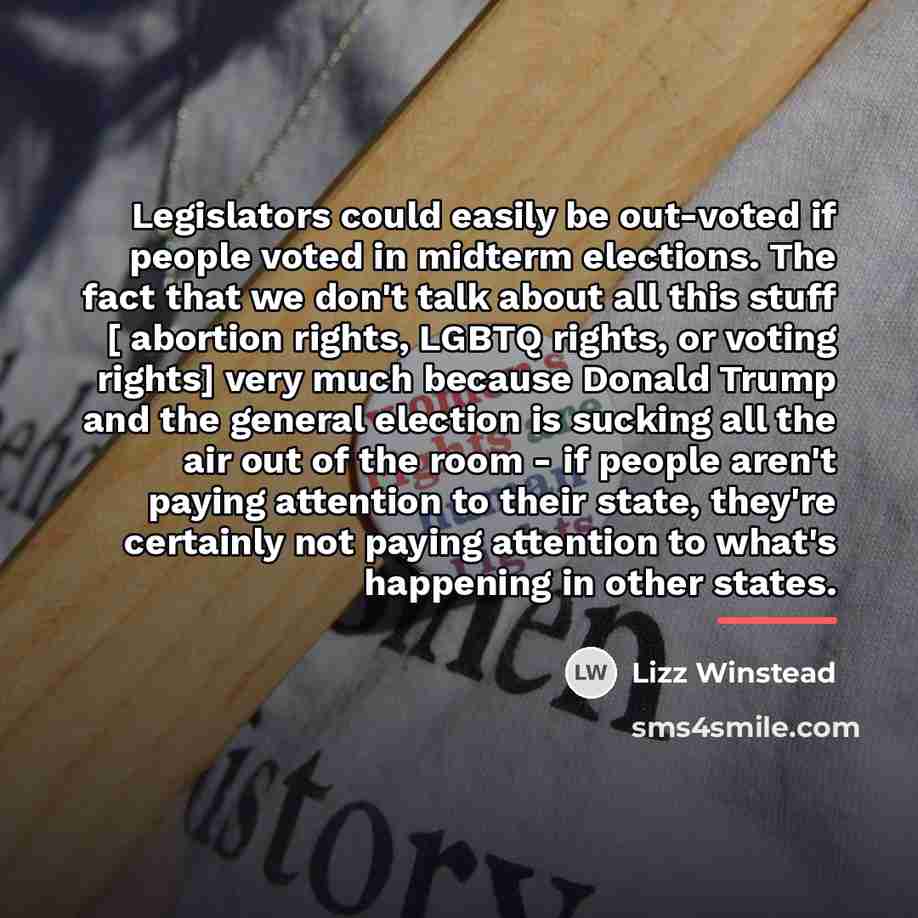 “Legislators could easily be out-voted if people voted in midterm…” quote by Lizz Winstead