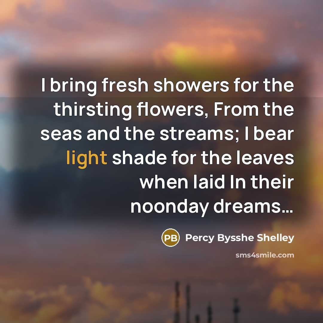 “I bring fresh showers for the thirsting flowers, From the…” quote by Percy Bysshe Shelley