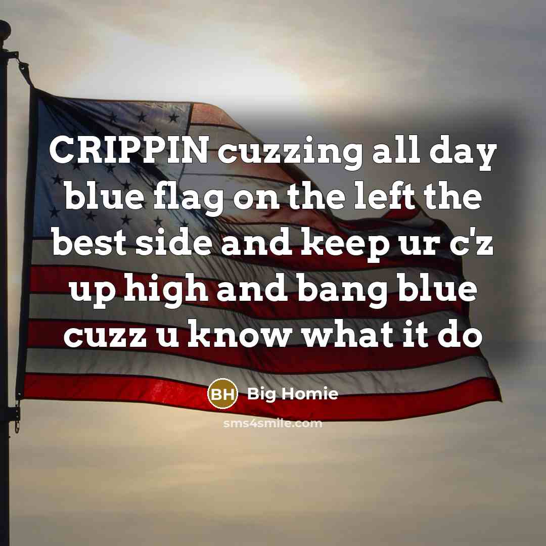 “CRIPPIN cuzzing all day blue flag on the left the best side and keep ur c'z up high and bang blue cuzz u know what it do” quote by Big Homie