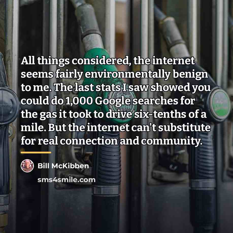 “All things considered, the internet seems fairly environmentally benign to…” quote by Bill McKibben