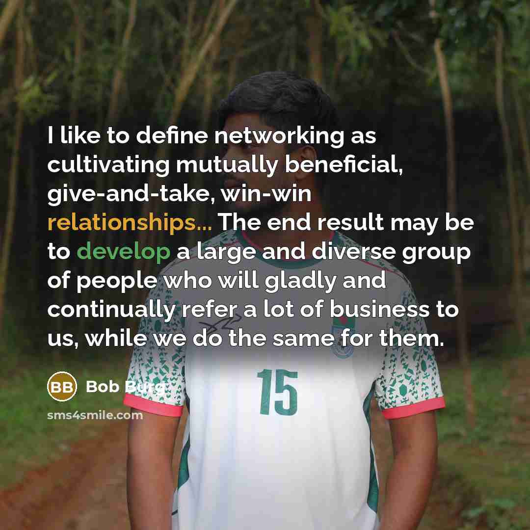 “I like to define networking as cultivating mutually beneficial, give-and-take,…” quote by Bob Burg
