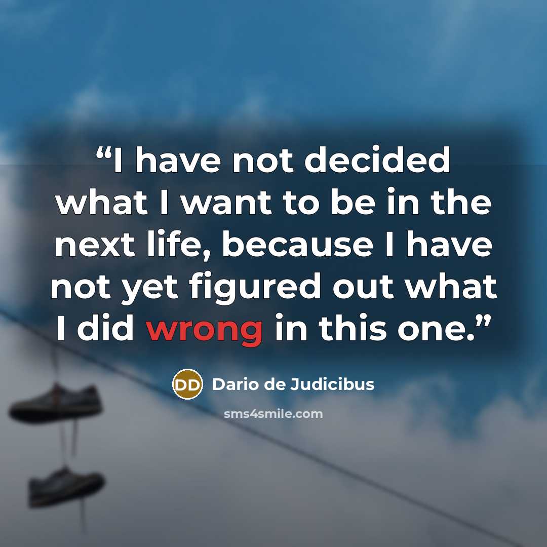 “I have not decided what I want to be in the next life, because I have not yet figured out what I did wrong in this one.” quote by Dario de Judicibus