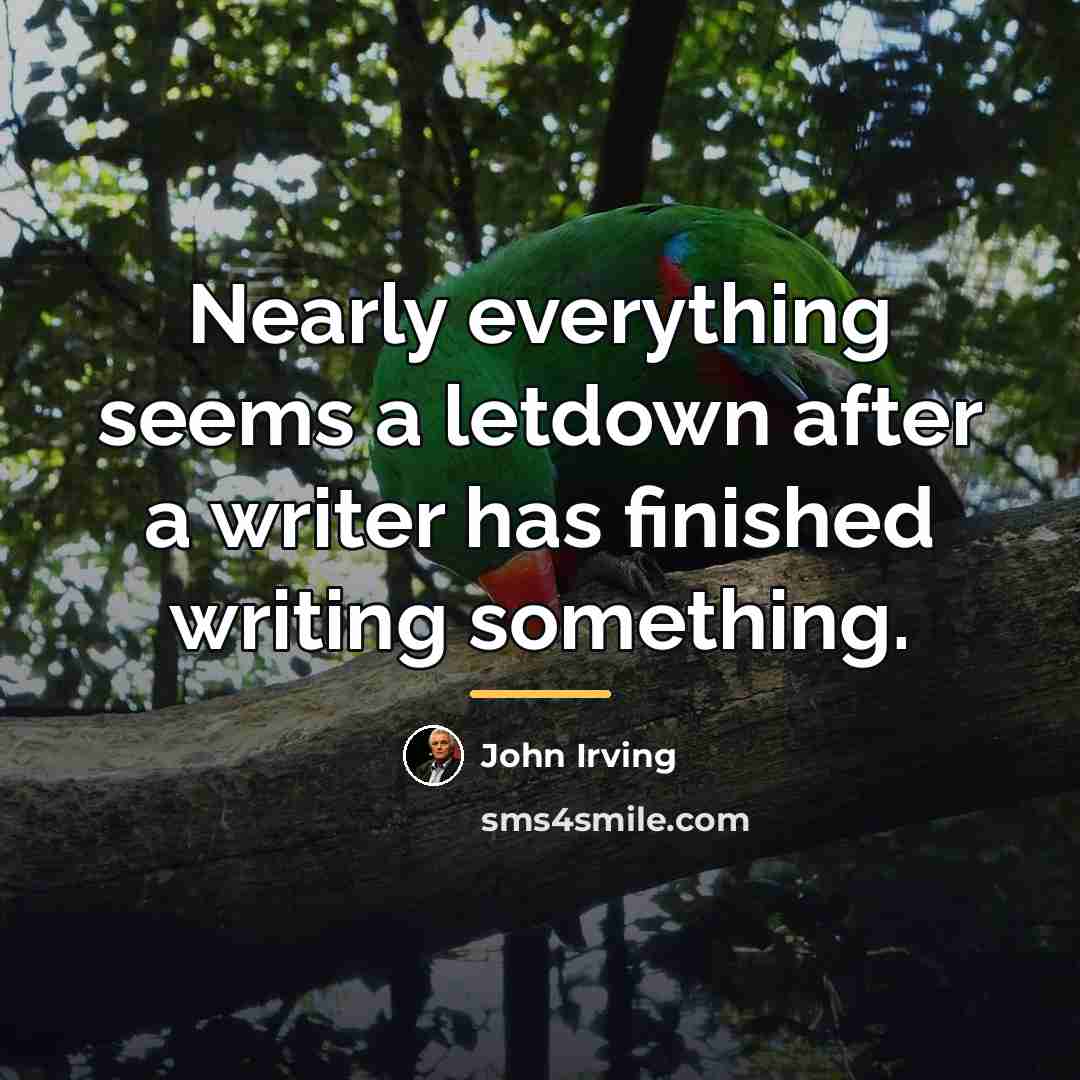 “Nearly everything seems a letdown after a writer has finished…” quote by John Irving