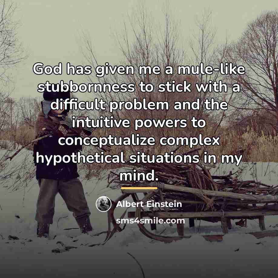 “God has given me a mule-like stubbornness to stick with…” quote by Albert Einstein