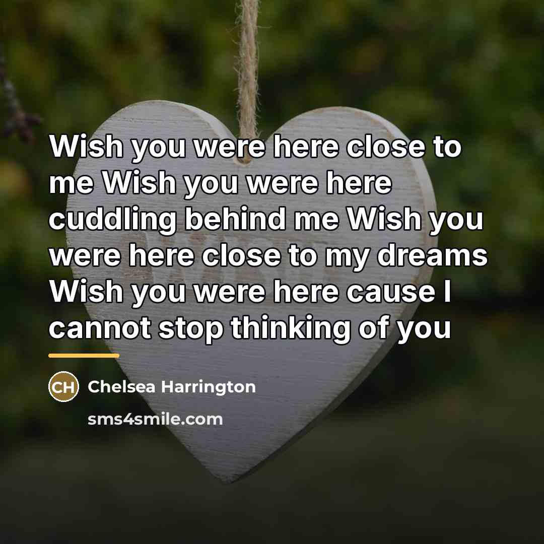 “Wish you were here close to me Wish you were…” quote by Chelsea Harrington