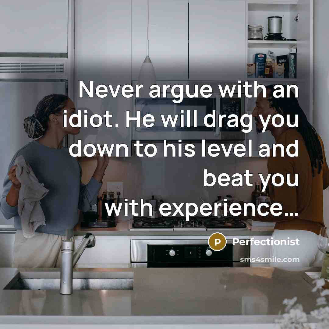 “Never argue with an idiot. He will drag you down to his level and beat you with experience…” quote by Perfectionist