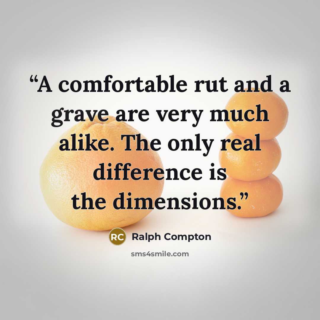 “A comfortable rut and a grave are very much alike. The only real difference is the dimensions.” quote by Ralph Compton