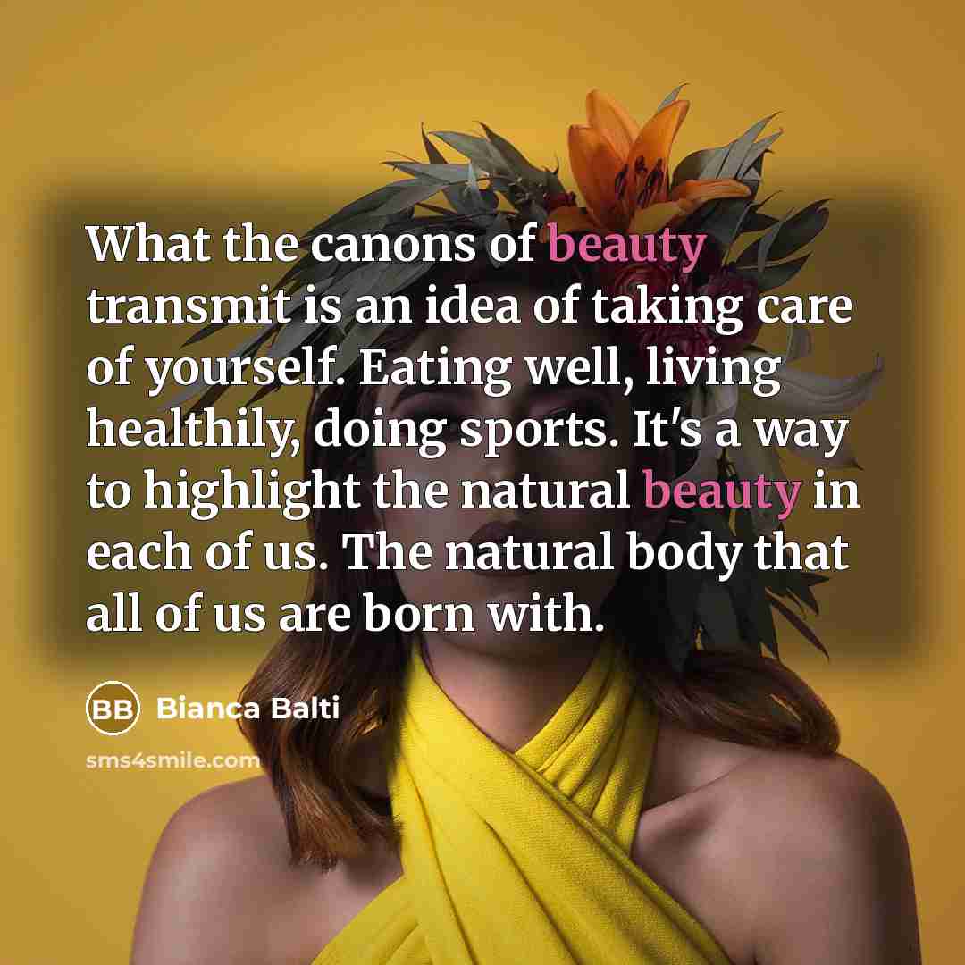 “What the canons of beauty transmit is an idea of…” quote by Bianca Balti