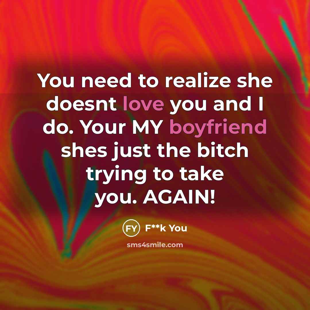 “You need to realize she doesnt love you and I do. Your MY boyfriend shes just the bitch trying to take you. AGAIN!” quote by F**k You