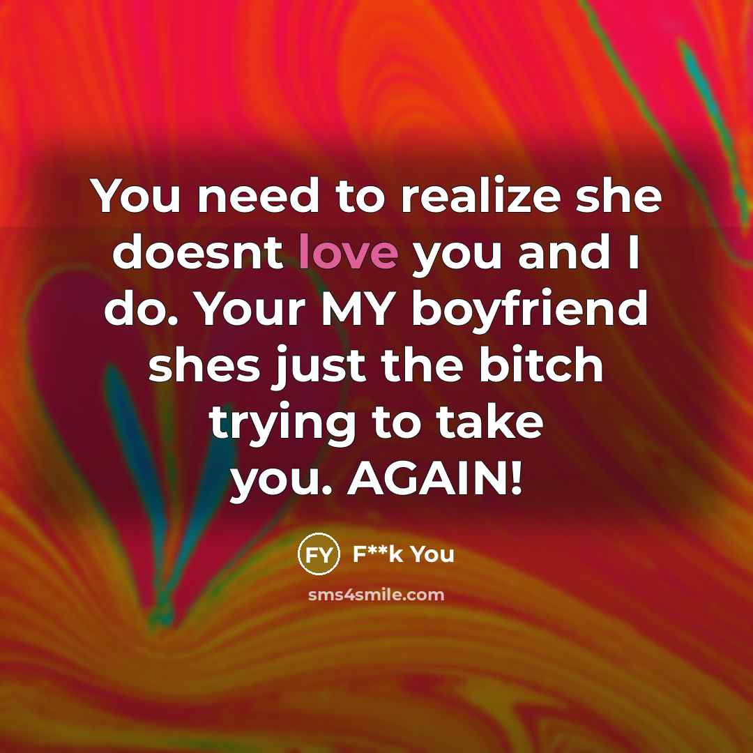 “You need to realize she doesnt love you and I do. Your MY boyfriend shes just the bitch trying to take you. AGAIN!” quote by F**k You
