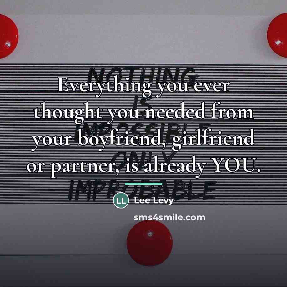 “Everything you ever thought you needed from your boyfriend, girlfriend…” quote by Lee Levy