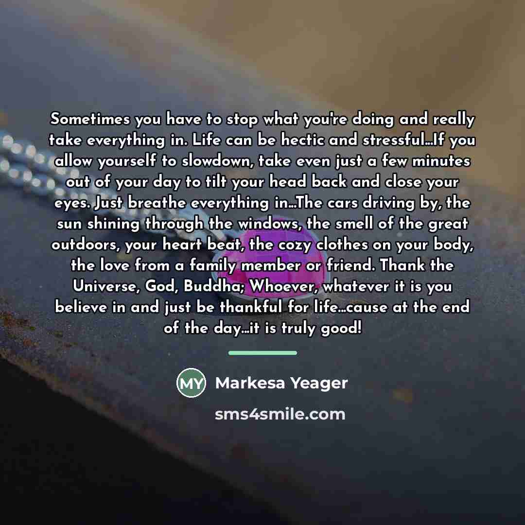 “Sometimes you have to stop what you're doing and really…” quote by Markesa Yeager