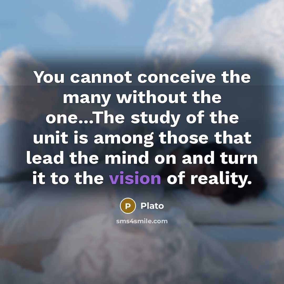 “You cannot conceive the many without the one...The study of the unit is among those that lead the mind on and turn it to the vision of reality.” quote by Plato