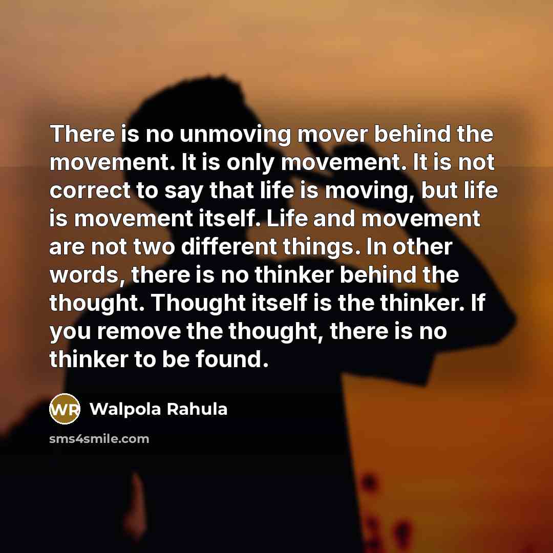 “There is no unmoving mover behind the movement. It is…” quote by Walpola Rahula