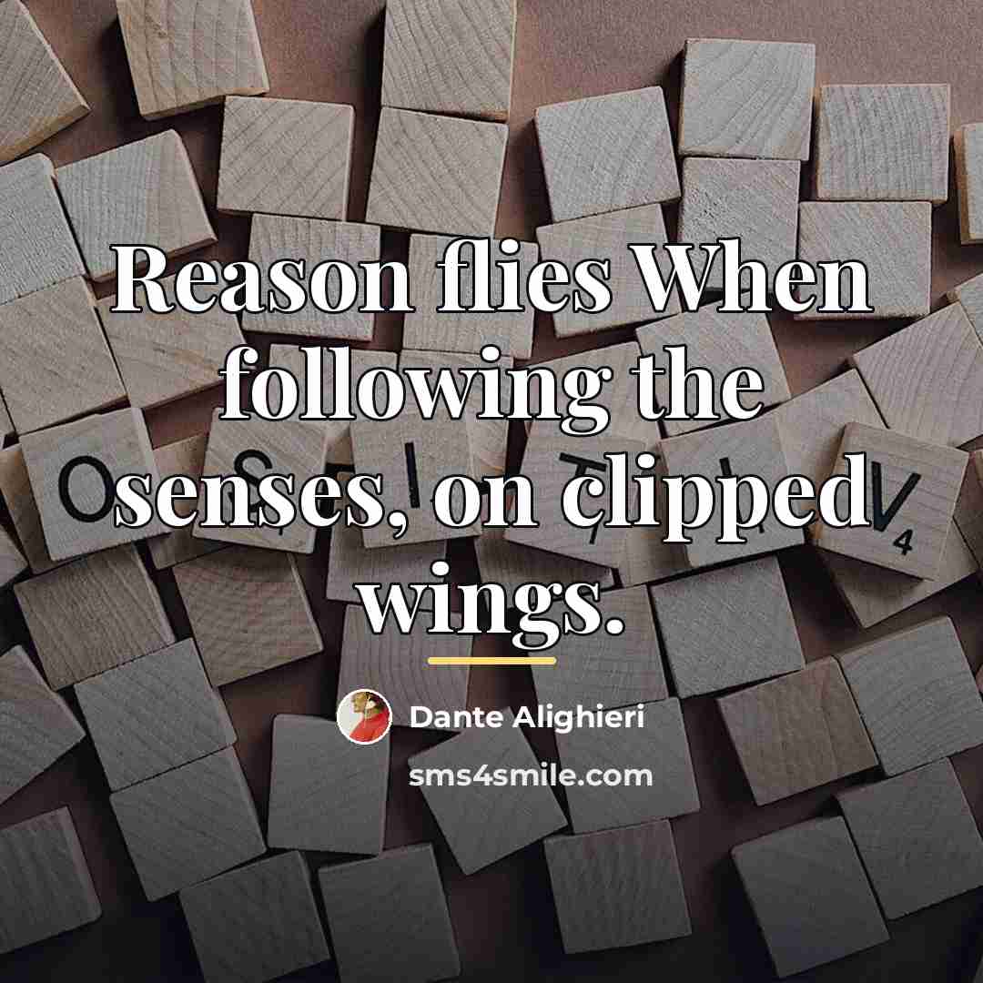 “Reason flies When following the senses, on clipped wings.…” quote by Dante Alighieri