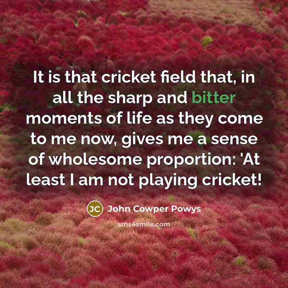 “It is that cricket field that, in all the sharp…” quote by John Cowper Powys