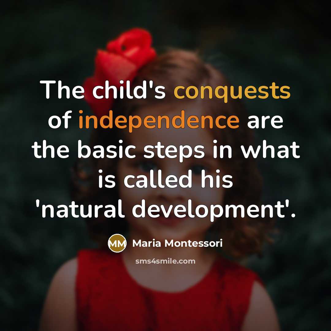 “The child's conquests of independence are the basic steps in what is called his 'natural development'.” quote by Maria Montessori