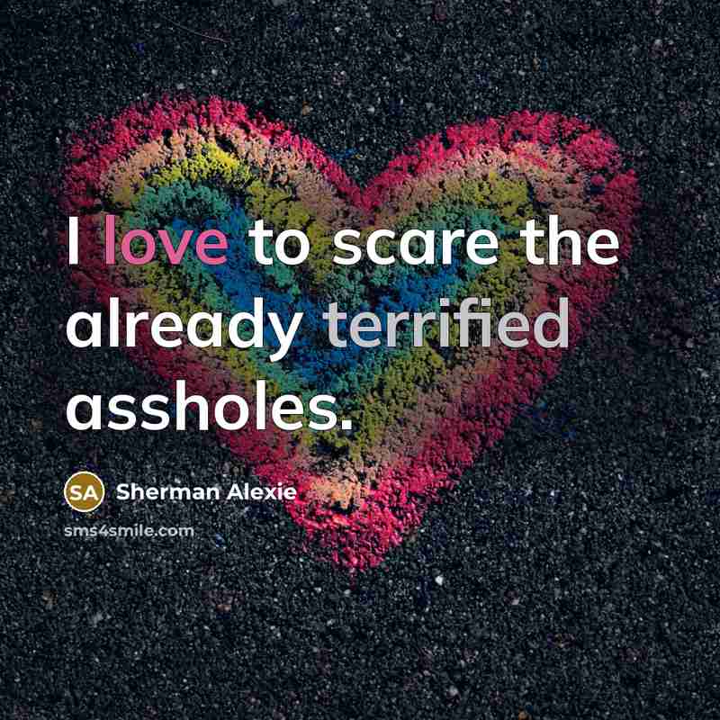 “I love to scare the already terrified assholes.” quote by Sherman Alexie