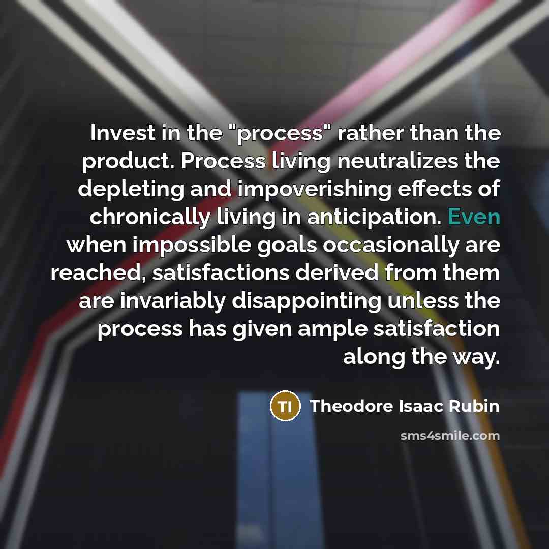 “Invest in the "process" rather than the product. Process living…” quote by Theodore Isaac Rubin
