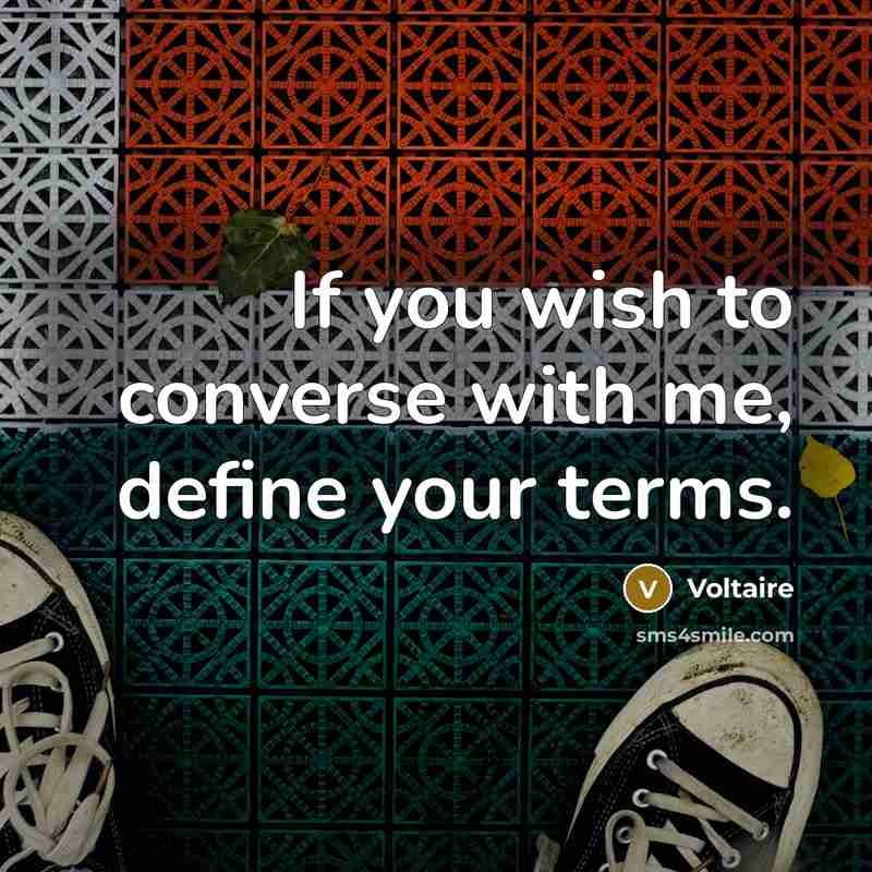 “If you wish to converse with me, define your terms.…” quote by Voltaire