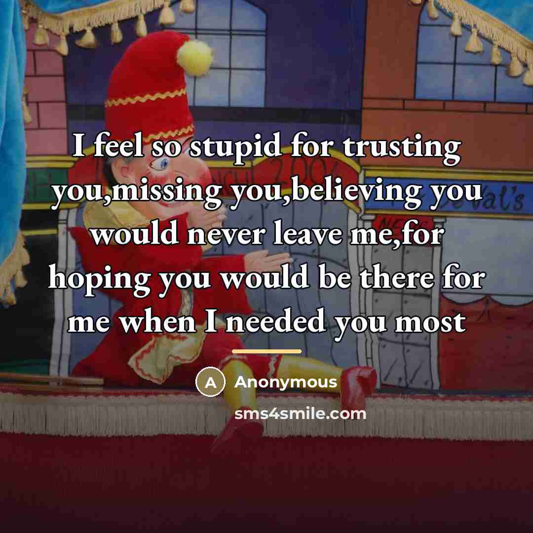 “I feel so stupid for trusting you,missing you,believing you would…” quote by Anonymous