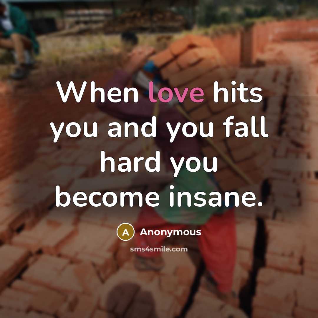 “When love hits you and you fall hard you become insane.” quote by Anonymous