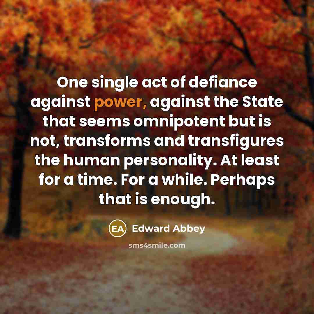 “One single act of defiance against power, against the State…” quote by Edward Abbey