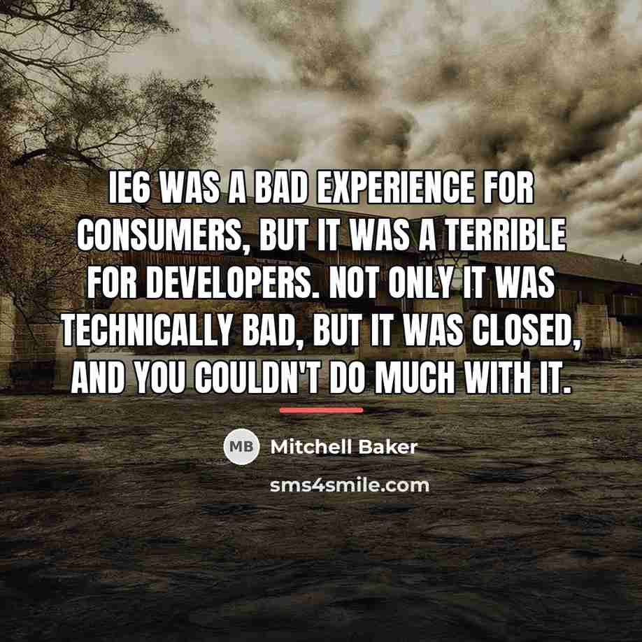 “IE6 was a bad experience for consumers, but it was…” quote by Mitchell Baker