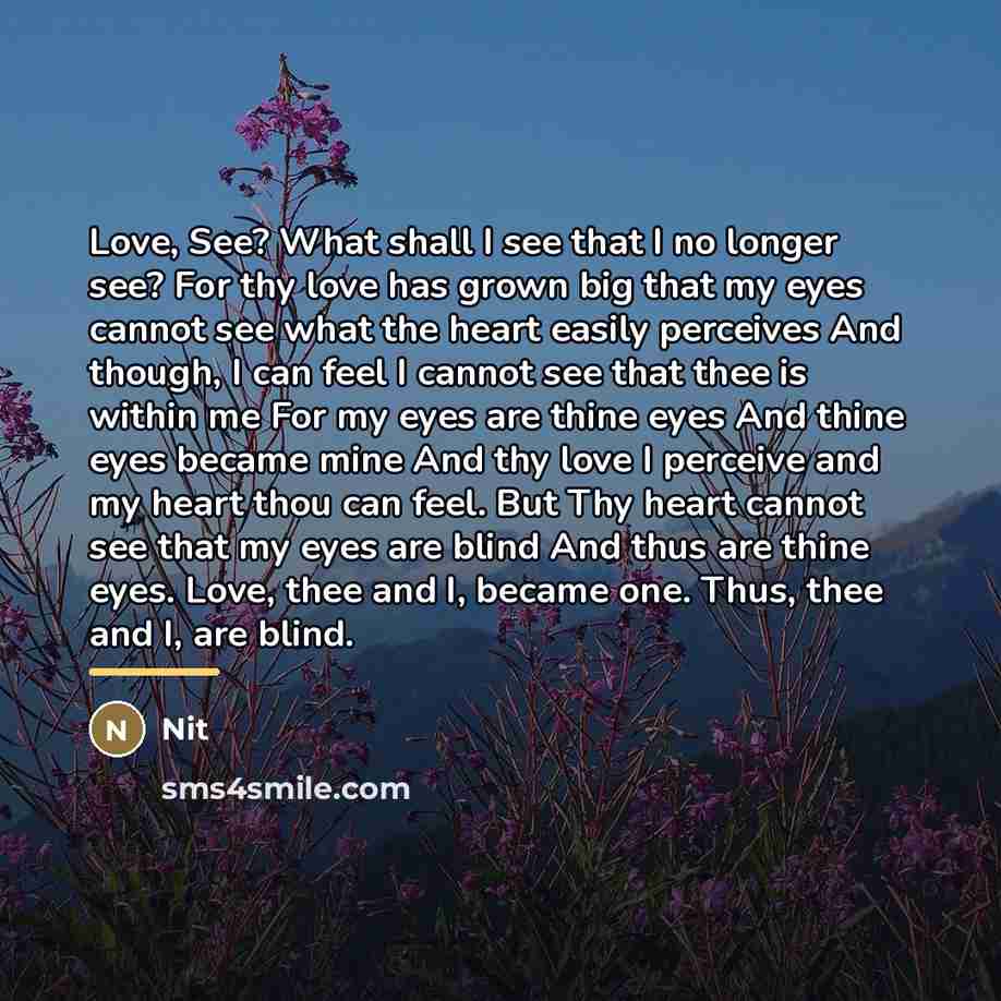 “Love, See? What shall I see that I no longer…” quote by Nit