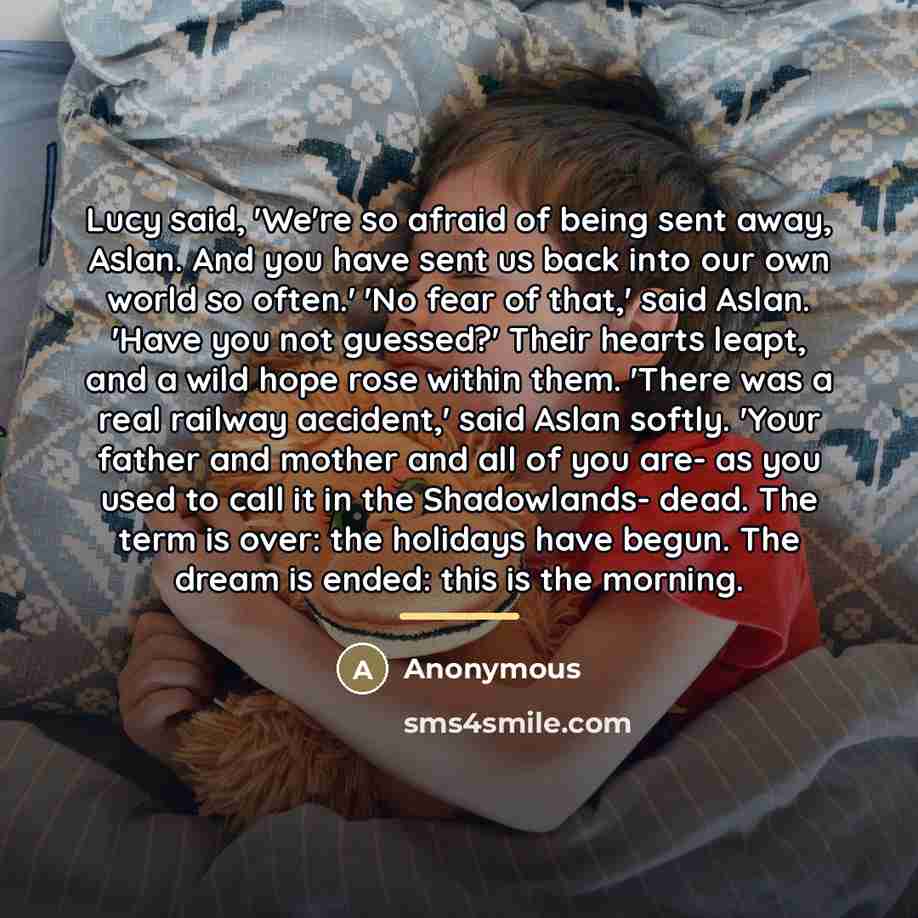 “Lucy said, 'We're so afraid of being sent away, Aslan.…” quote by Anonymous