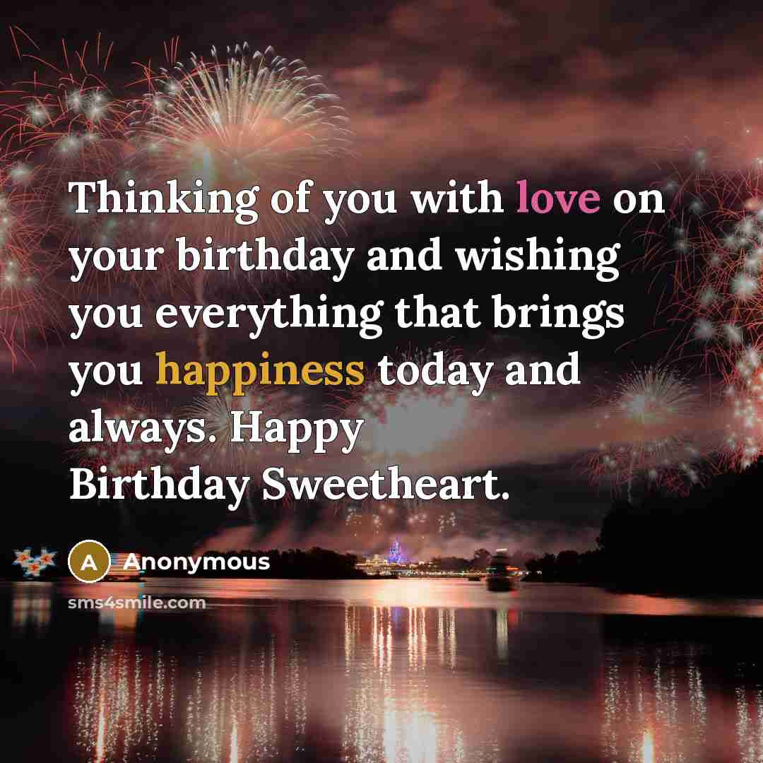“Thinking of you with love on your birthday and wishing…” quote by Anonymous