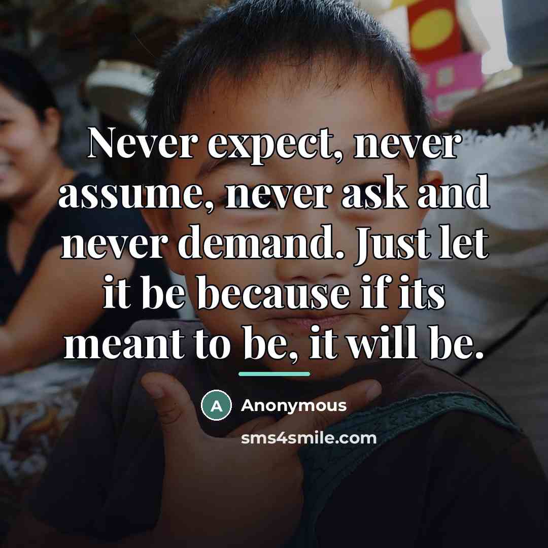 “Never expect, never assume, never ask and never demand. Just…” quote by Anonymous
