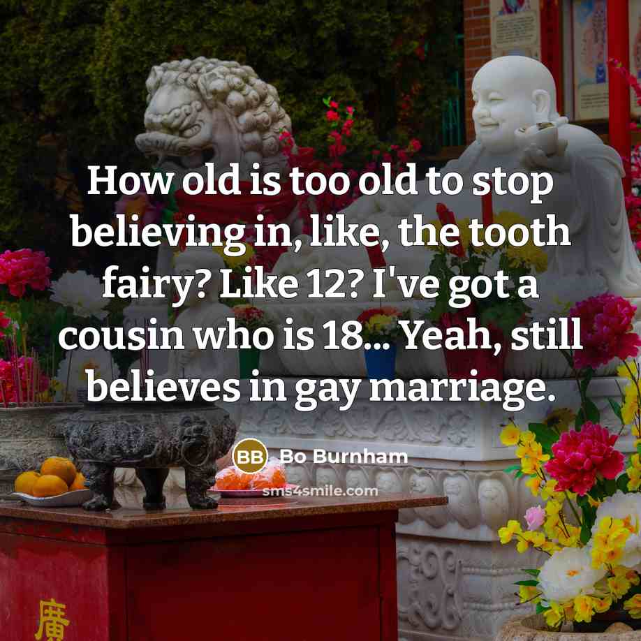 “How old is too old to stop believing in, like,…” quote by Bo Burnham
