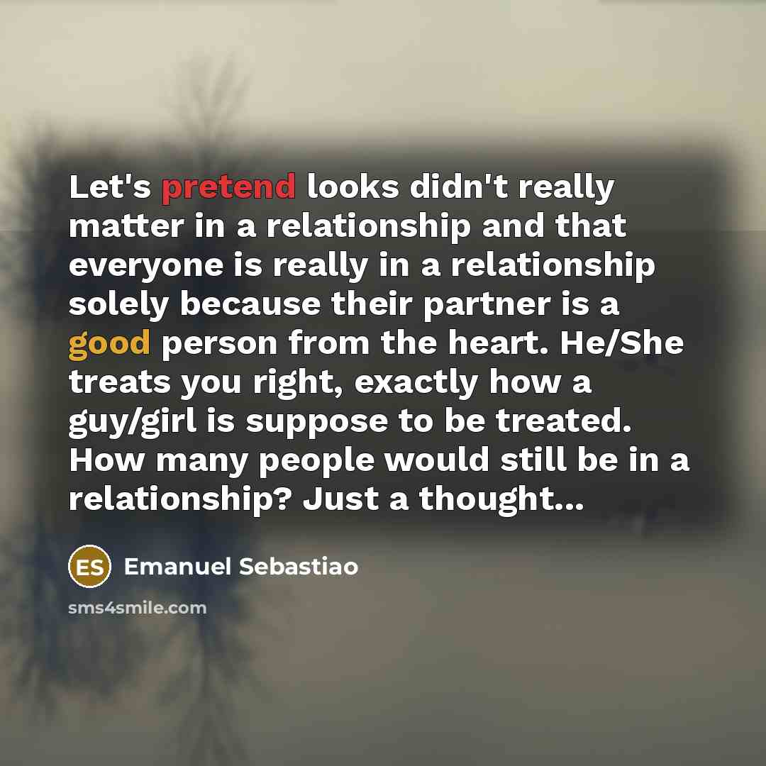 “Let's pretend looks didn't really matter in a relationship and…” quote by Emanuel Sebastiao