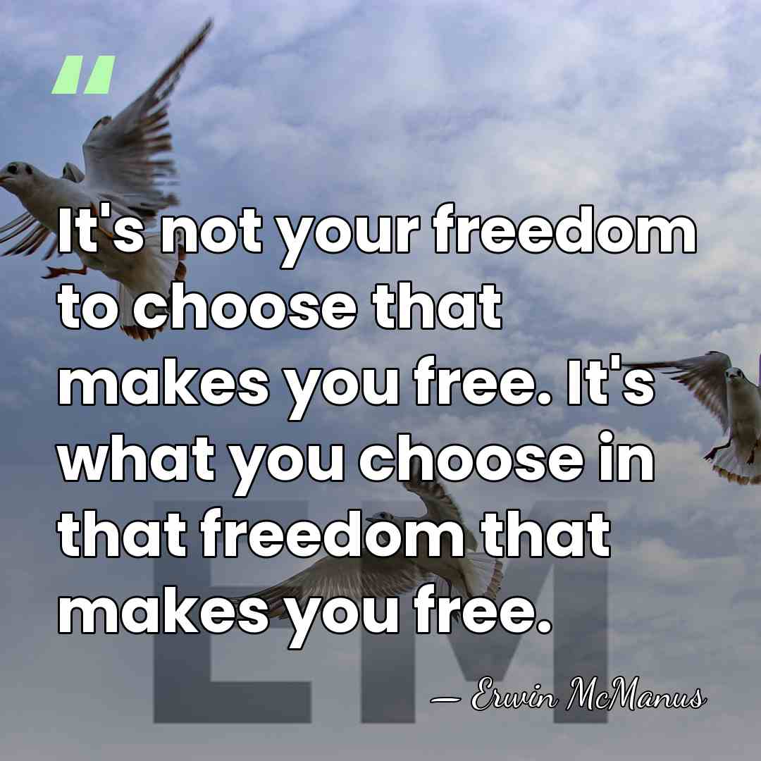 It's not your freedom to choose that makes you free. It's what&hellip; - Erwin McManus