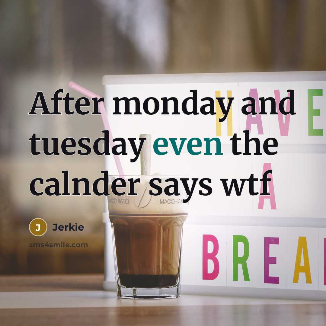 “After monday and tuesday even the calnder says wtf” quote by Jerkie