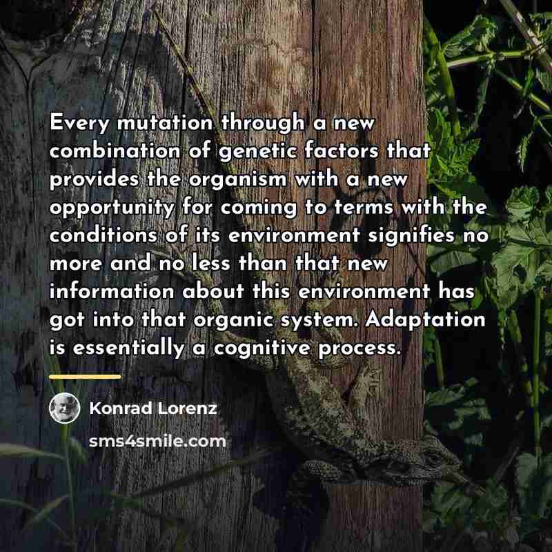 “Every mutation through a new combination of genetic factors that…” quote by Konrad Lorenz