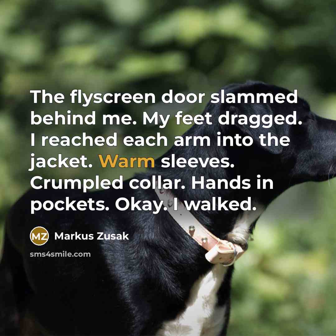 “The flyscreen door slammed behind me. My feet dragged. I…” quote by Markus Zusak