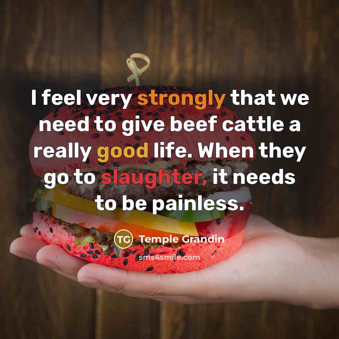 “I feel very strongly that we need to give beef cattle a really good life. When they go to slaughter, it needs to be painless.” quote by Temple Grandin