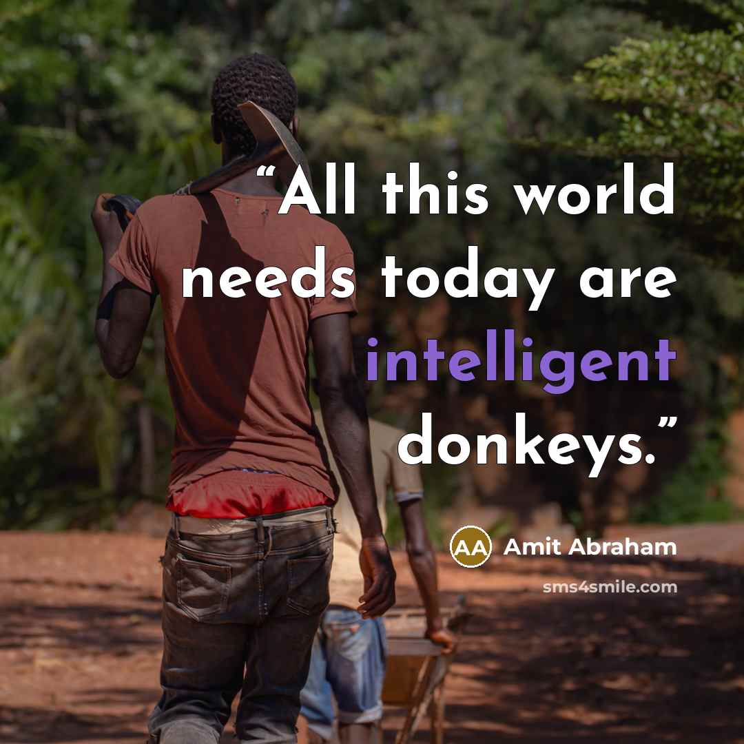 “All this world needs today are intelligent donkeys.” quote by Amit Abraham