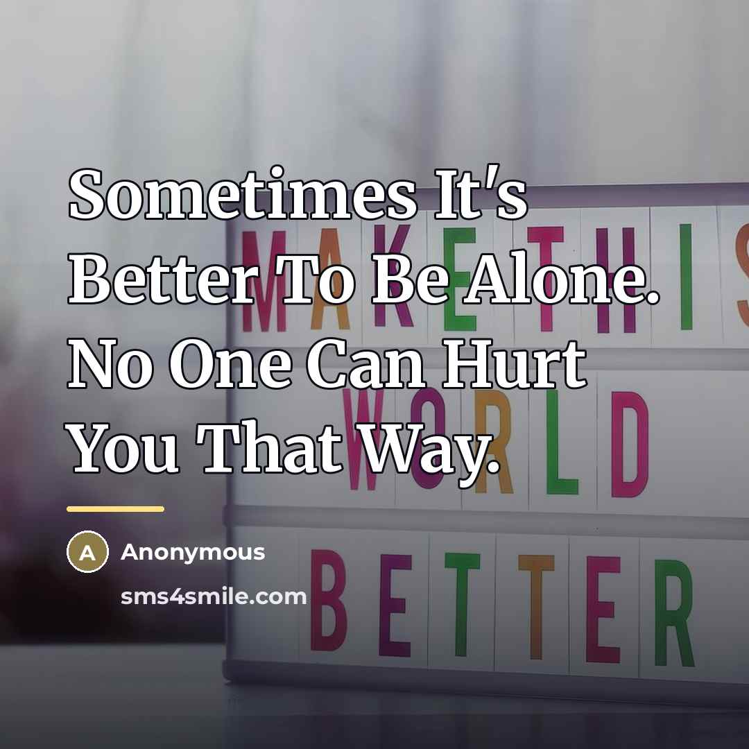 “Sometimes It's Better To Be Alone. No One Can Hurt…” quote by Anonymous