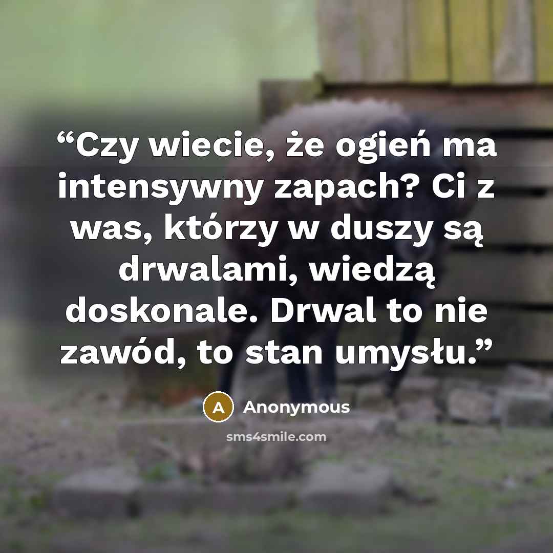 “Czy wiecie, że ogień ma intensywny zapach? Ci z was, którzy w duszy są drwalami, wiedzą doskonale. Drwal to nie zawód, to stan umysłu.” quote by Anonymous