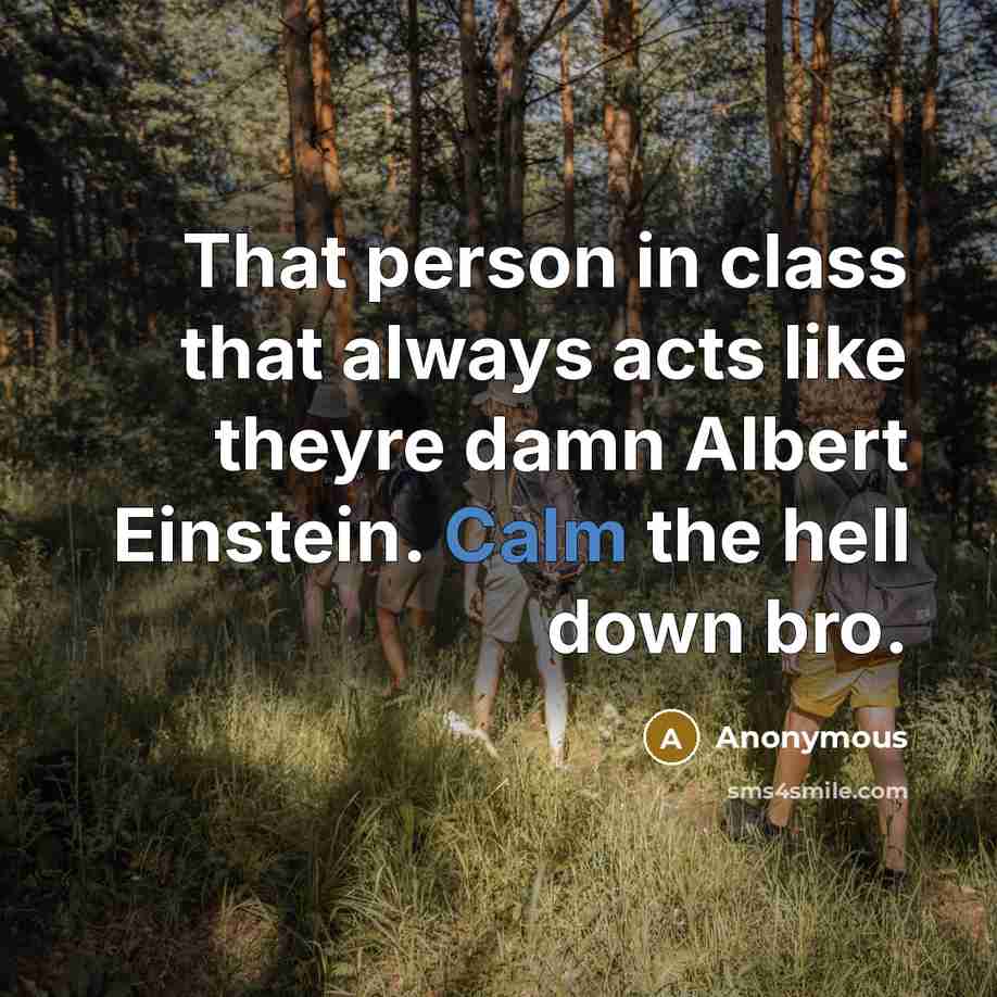 “That person in class that always acts like theyre damn Albert Einstein. Calm the hell down bro.” quote by Anonymous