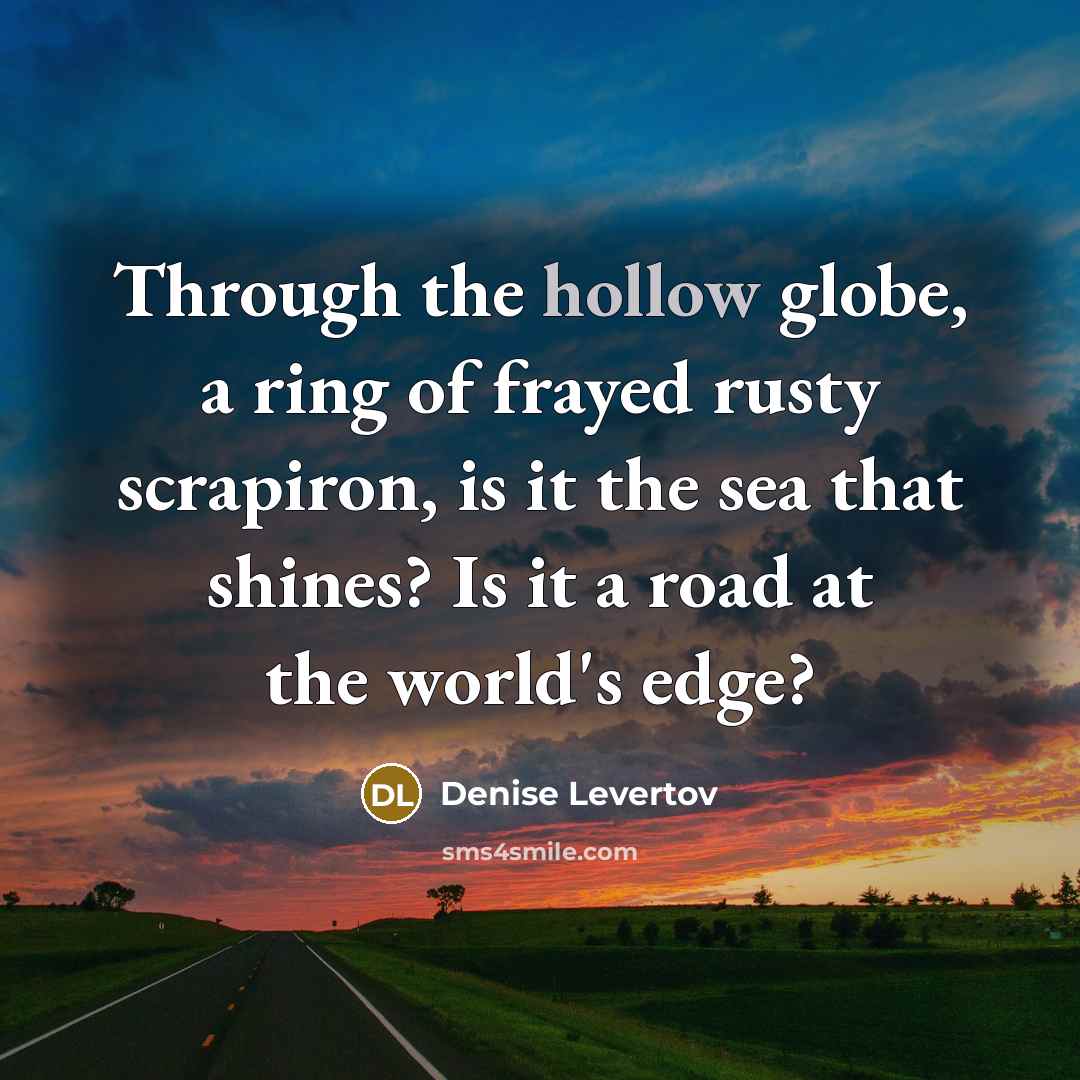 “Through the hollow globe, a ring of frayed rusty scrapiron,…” quote by Denise Levertov