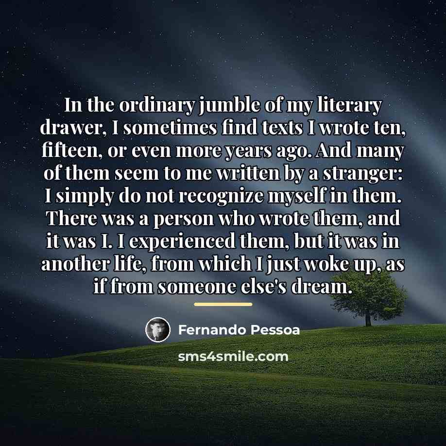 “In the ordinary jumble of my literary drawer, I sometimes…” quote by Fernando Pessoa