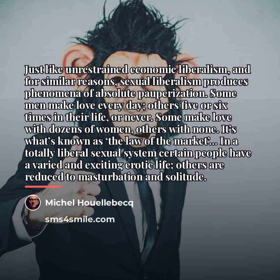 “Just like unrestrained economic liberalism, and for similar reasons, sexual…” quote by Michel Houellebecq